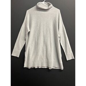 Loft Women's Sweater Tunic Dolman Sleeve  Cowl Neck Gray Stretch Sz L